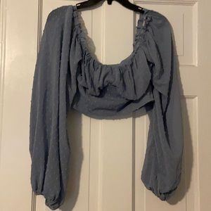 Blue Puff Sleeve Crop Top